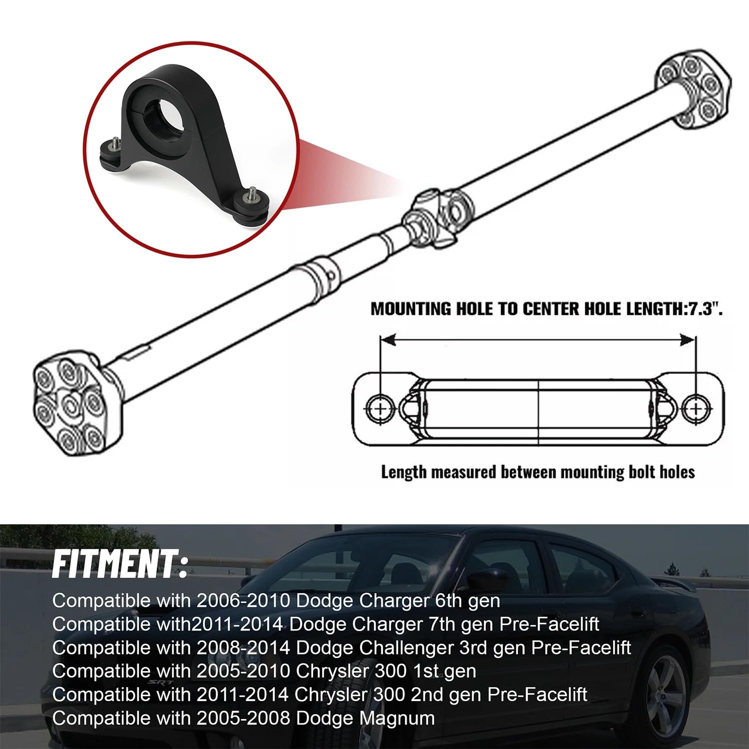 Pièce de palier d'arbre Support de roulement central d'arbre de transmission adapté pour Challenger Magnum pour Chrysler 300 noir 2005 – 2014 arbre moteur