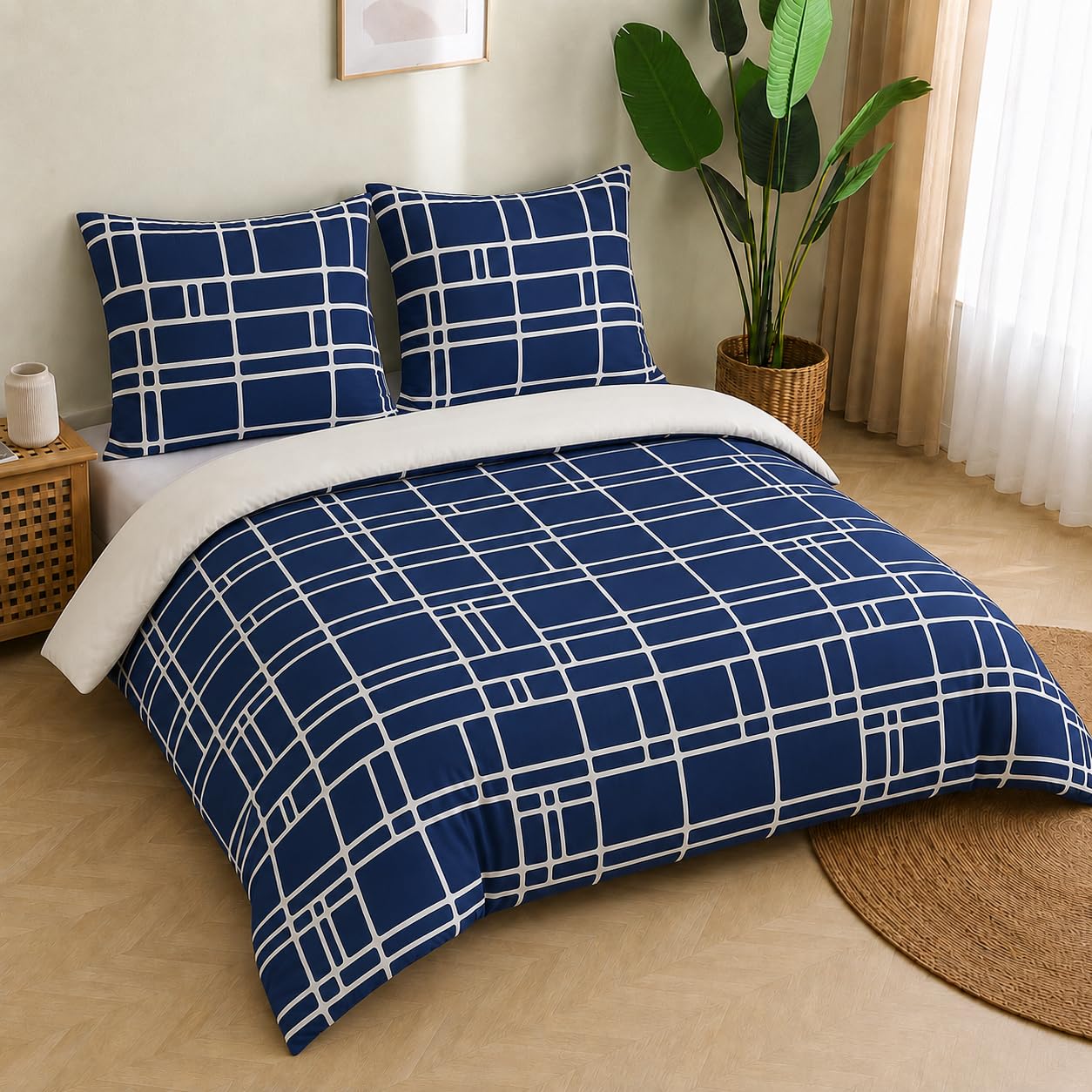 Pamposh Bettwäsche 200x200 cm Set – 3-teilig Mikrofaser Bettbezug Set mit 1 Bettbezug 200x200 cm & 2 Kissenbezügen 80x80 cm, Weiche & Atmungsaktive Bettwäsche mit Reißverschluss