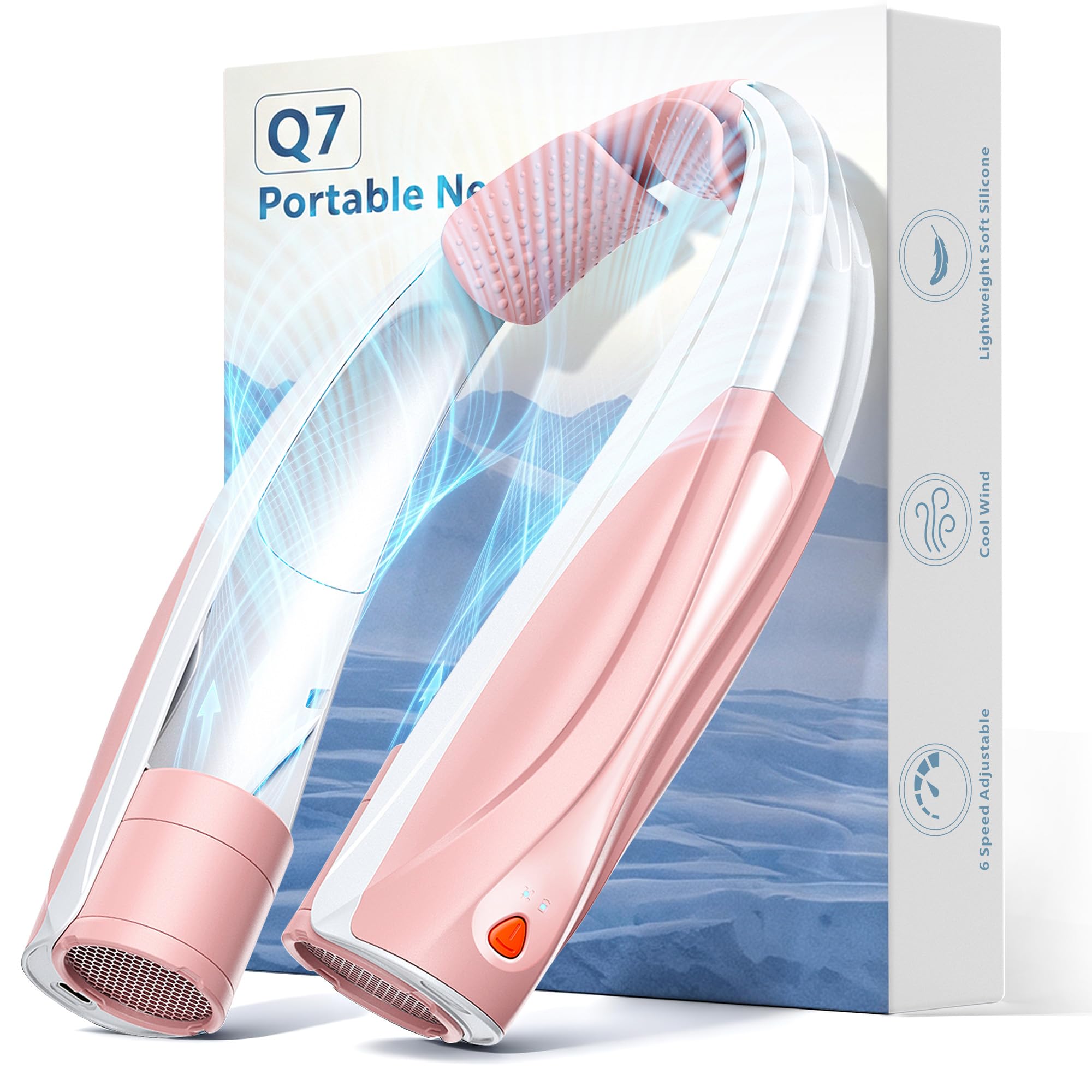 Ventilador de cuello portátil, ventilador personal de 6000 mAh, ventilador portátil recargable de refrigeración de 360°, ventiladores manos libres ajustables de 6 velocidades para viajes, al