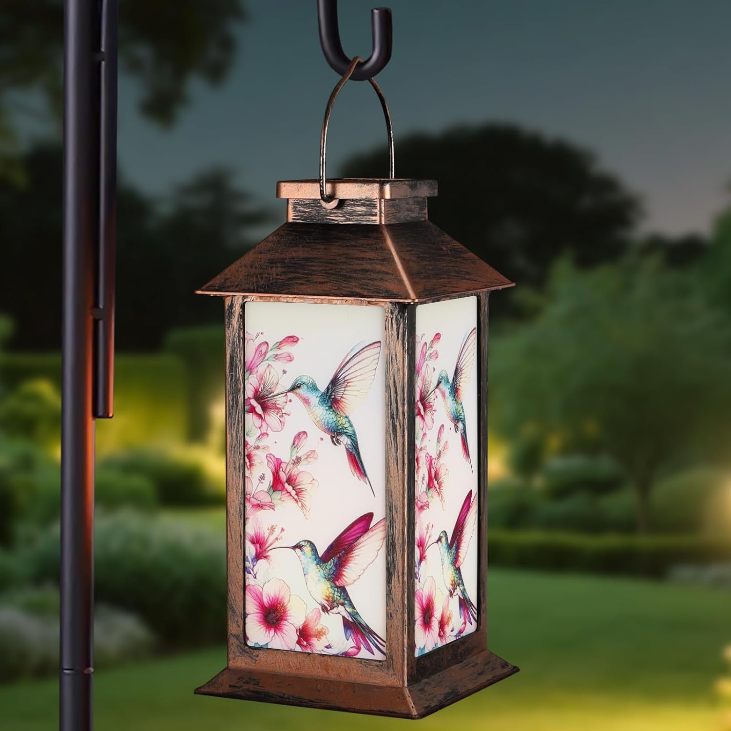 Gifts for Mom, Outdoor Hanging Solar Lantern Waterproof, Outside Hummingbird Pattern Landscape Lights for Porch Garden Yard Patio Pathway Decor Birthday Gifts for Women Grandma