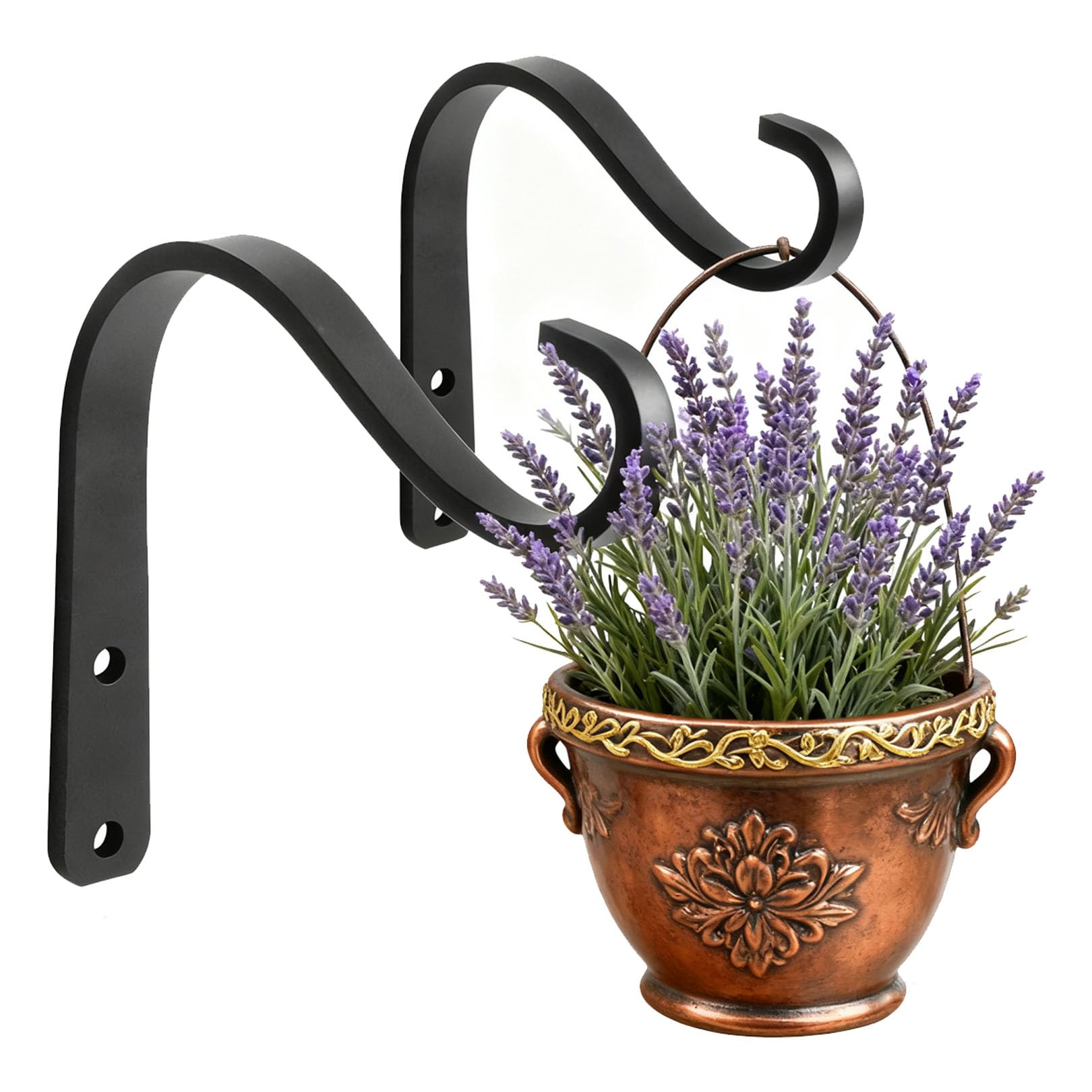 2 PCS Hanging Basket Bracket,Small Hooks for Hanging Baskets Plant Hook Hangers,Lantern Hooks for Garden Outdoor Wall Fence Post Iron Hanger Bird Feeder Brackets Indoor Hang Mount Decor Holder Black