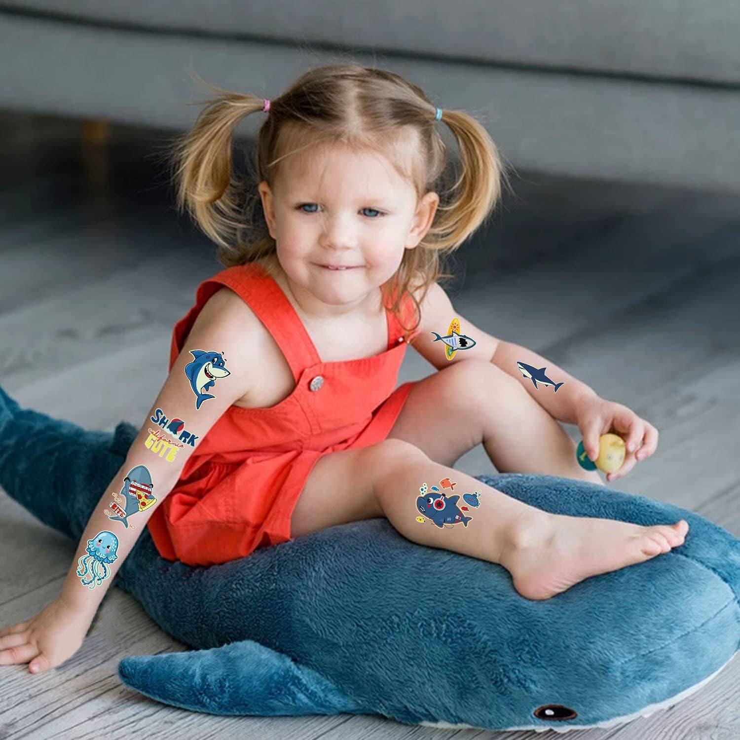 KonSait Squalo Tatuaggi temporanei per Bambini, Impermeabile Tatuaggio Tattoos Adesivi Compleanno Gadget per Bambini Ragazzi Festa di Compleanno Regalo Giocattolo, 10 Fogli