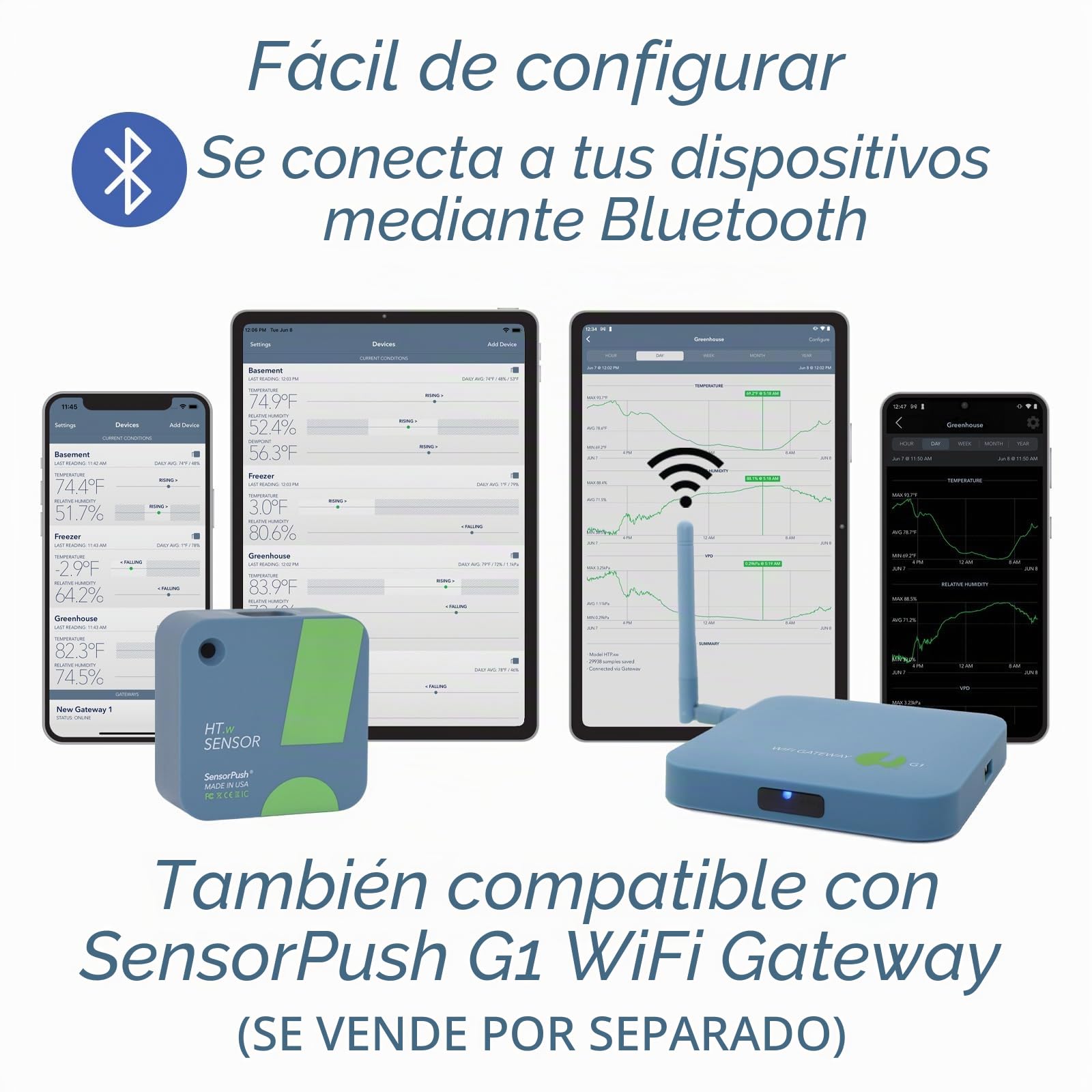 SensorPush HT.w Termómetro higrómetro inalámbrico resistente al agua para iPhone Android Hecho en Estados Unidos Sensor inteligente de humedad temperatura para interiores y exteriores con alertas