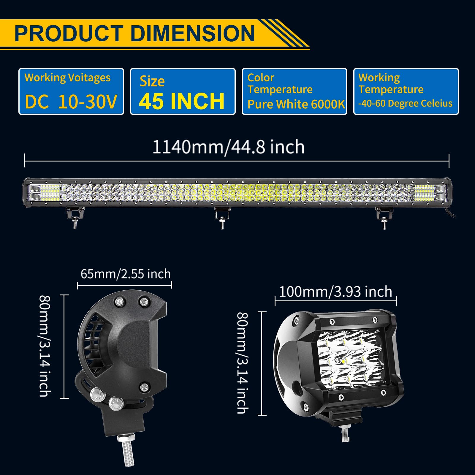 PICAA 115cm 45 Pollici 612W Barra Led Fuoristrada+2x 4 36W Faro da Lavoro Led+Cablaggio Kit, Tripla Rows 6000K Bianco Auto Camion 4x4 Barra Luminosa a Led 12V 24V Fari Led