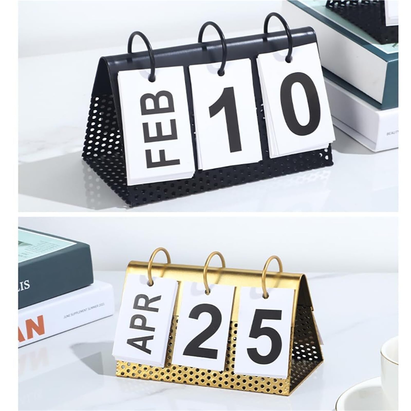 Tischkalender, stehend, mit großem Display, ewiger Kalender, Vintage-Stil, ideal für Schreibtisch, Büro oder Kabine.