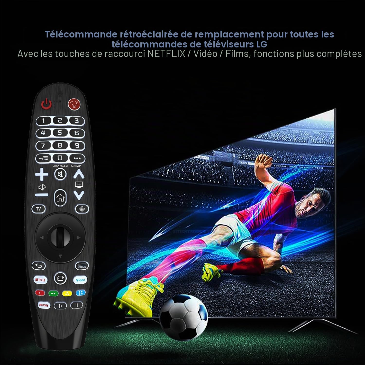 Télécommande universelle rétroéclairée pour LG Smart TV Magic Télécommande compatible avec tous les modèles de TV LG (pas de fonction vocale sans fonction pointeur)