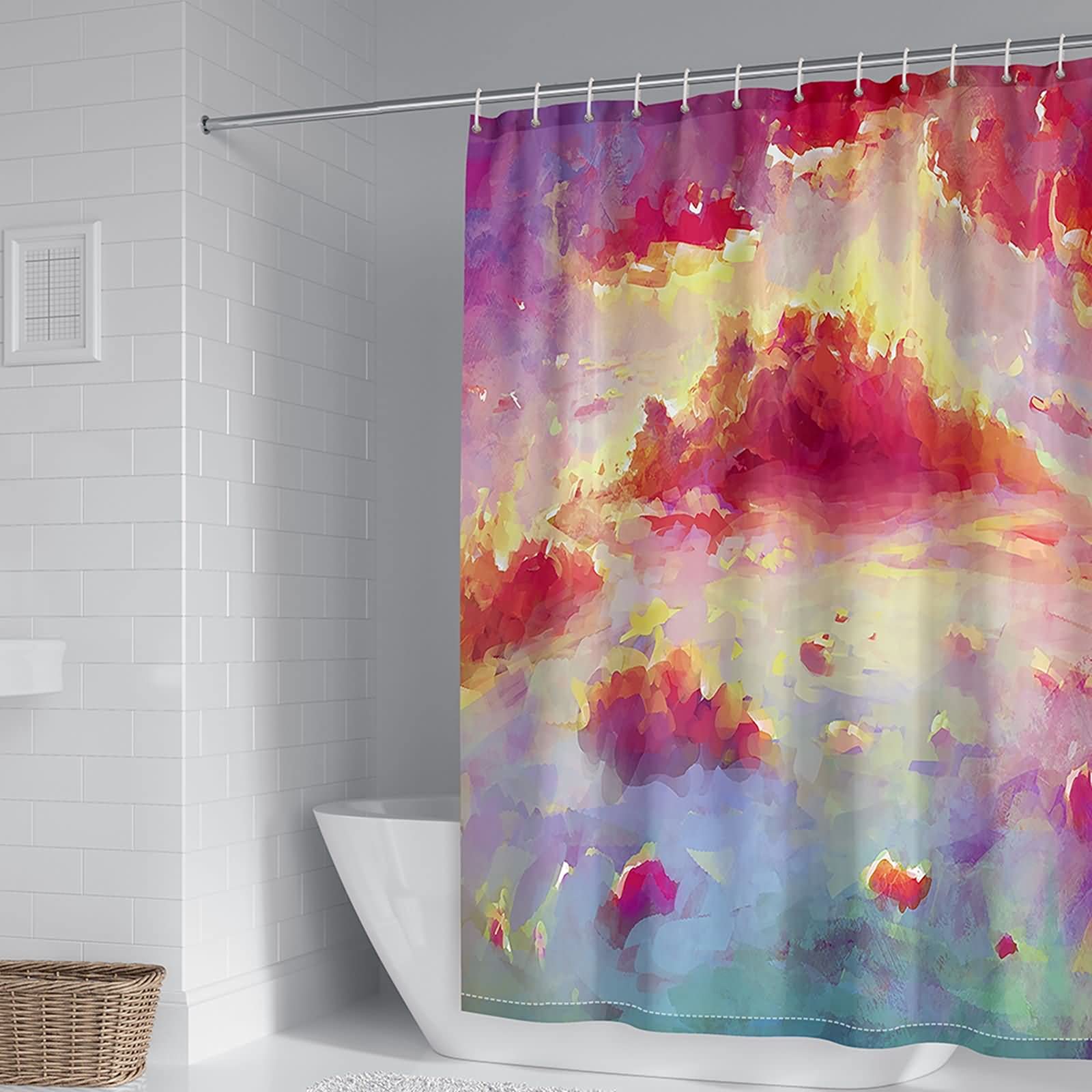 Rideau de douche nuages rose KnSam en polyester hydrofuge pour une salle de bain zen et accueillante