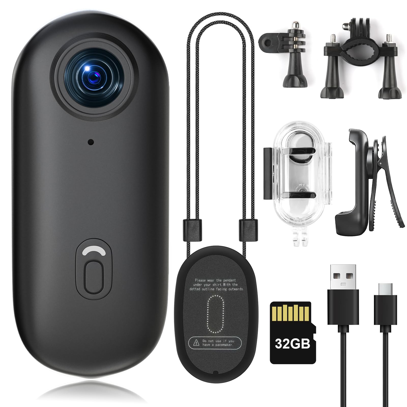 Ymbzy Black Fhd 1080P Thumb Action Camera,Pov Cameras Wearable Small Body Camera,Portable Vlogging Hands-Free Pov Recording Sport Action Video Cam, Helmet Cam For Pet Walking,Cycling, Motorcycle(32Gb,)