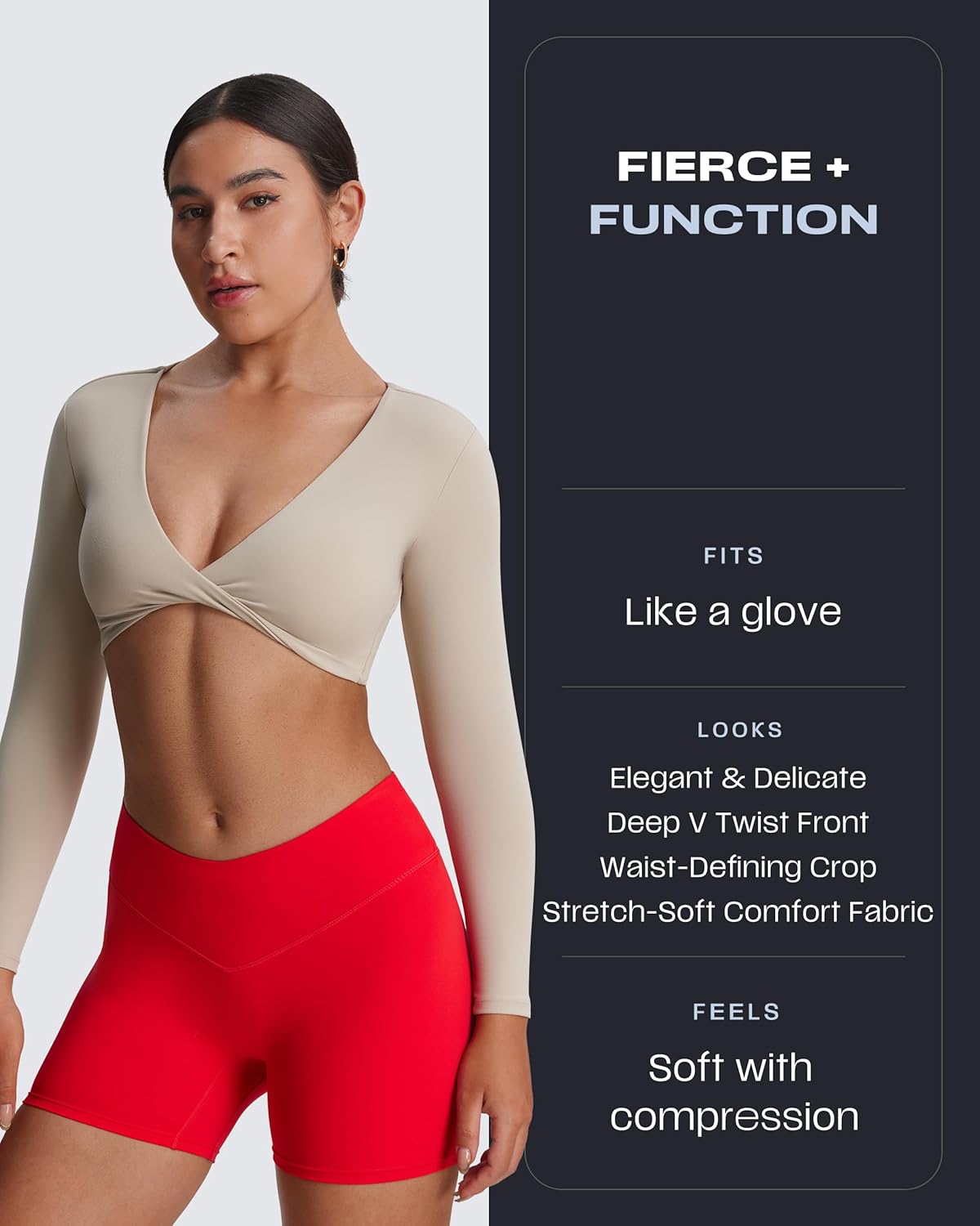 Aoxjox Long Sleeve Crop Tops for Women Metamorph Sienna Twist Deep V Workout Cropped T Shirt Top - Image 2