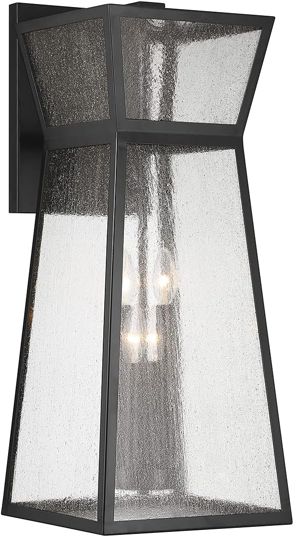 Savoy House 5-637-BK Millford Modern Mission Clear Seeded Glass Outdoor Wall Lantern, 4-Light 160 Total Watts, 27" H x 11" W, Matte Black