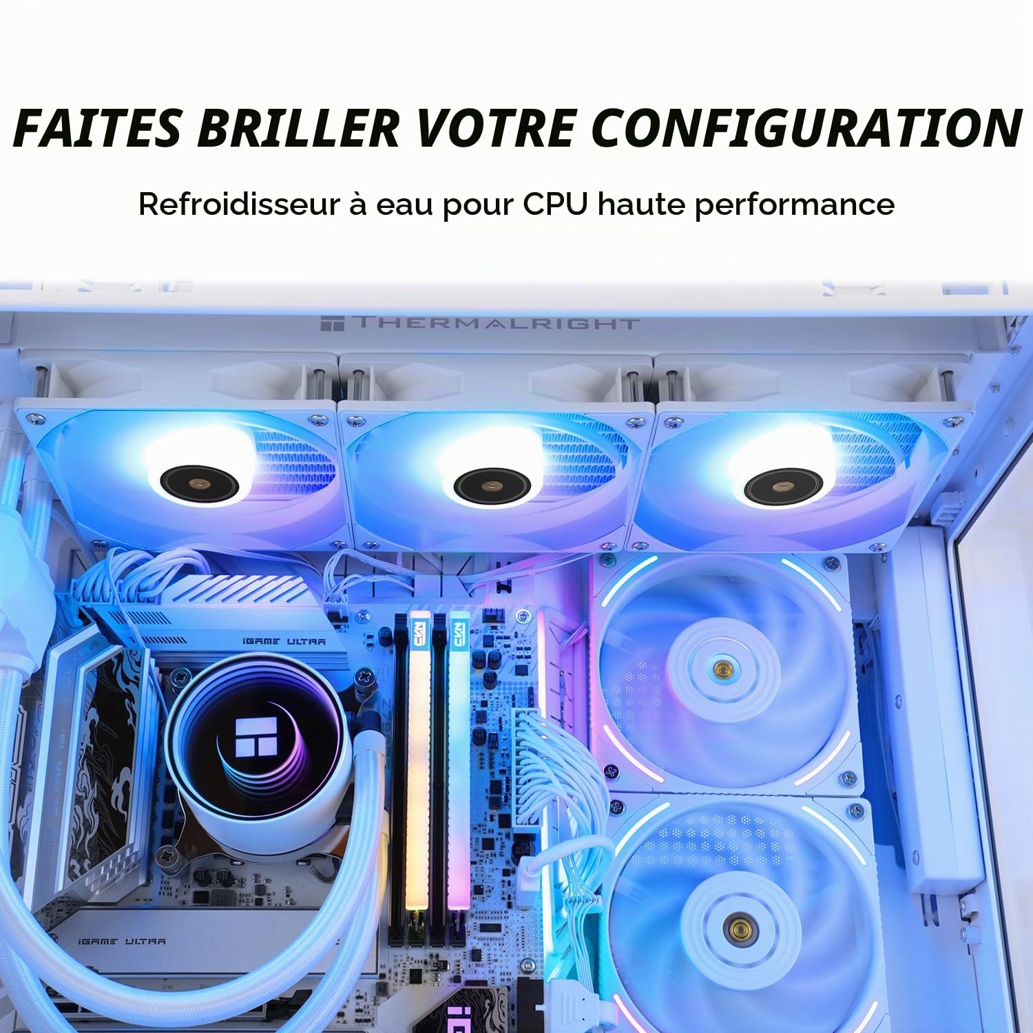 TR Frozen Notte 360 WHITE ARGB V2 Refroidisseur de processeur à eau,Spécifications du refroidisseur de processeur 360 blanc,Ventilateurs doubles PWM,Roulements S-FDB,Convient pour AMD/AM4,AM5,LGA1851
