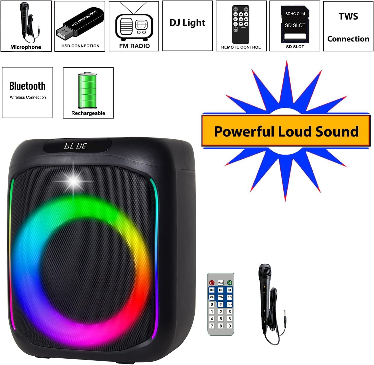 Boytone Bluetooth Party Speaker Karaoke Machine, Portable Outdoor Wireless Speaker with 8” Subwoofer Wire Microphones, Remote Control High-Fidelity Sound for Home Party Entertainment (BT-63K) - Image 6