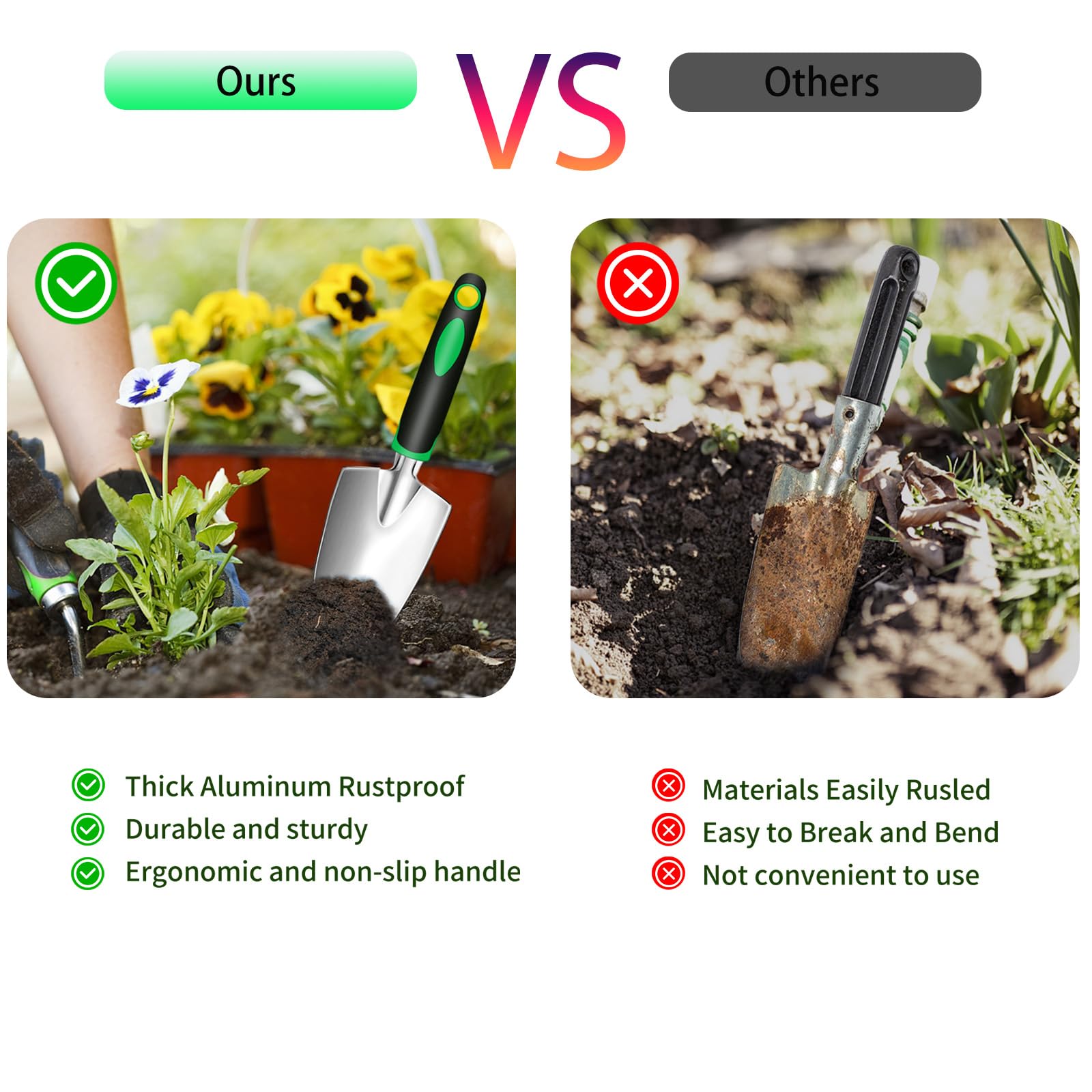 Kit Giardinaggio 3 Pezzi - Paletta, Trapiantatore E Zappa In Acciaio Con Manico Legno