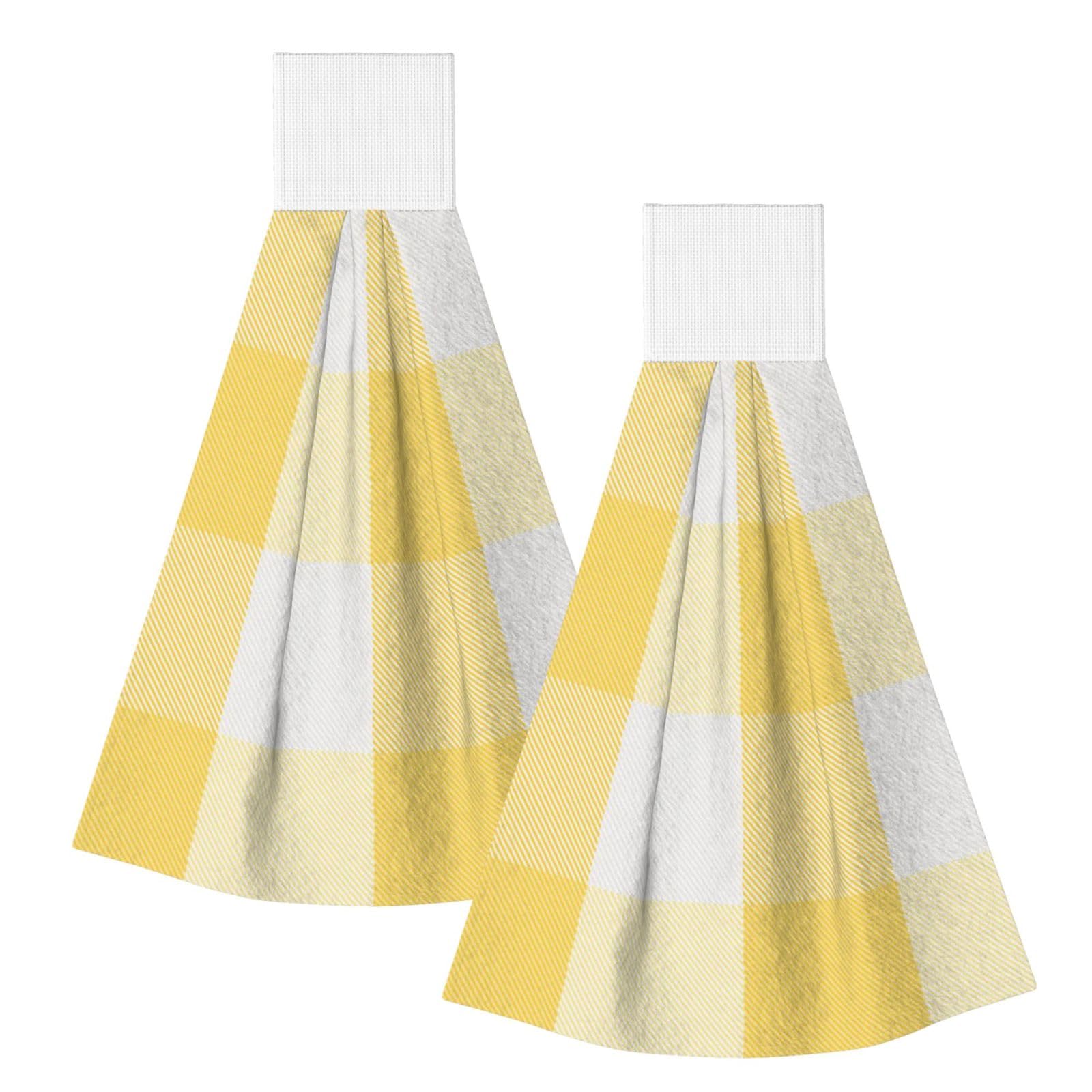 DOPKLNA Rustic Yellow And White Buffalo Check Plaid, 2 Pcs Hanging Coral Fiber Hand Towels for Bathroom, Absorbent Kitchen Towels