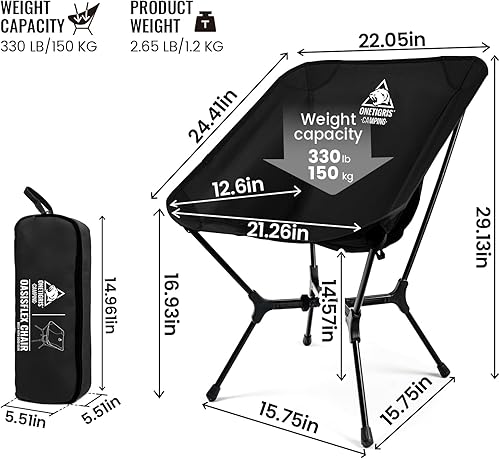 Miniatura 2 de ONETIGRIS OasisFlex Silla de camping, silla portátil con bolsa de transporte, ideal para camping, playa, picnic, parque, césped, deportes y eventos
