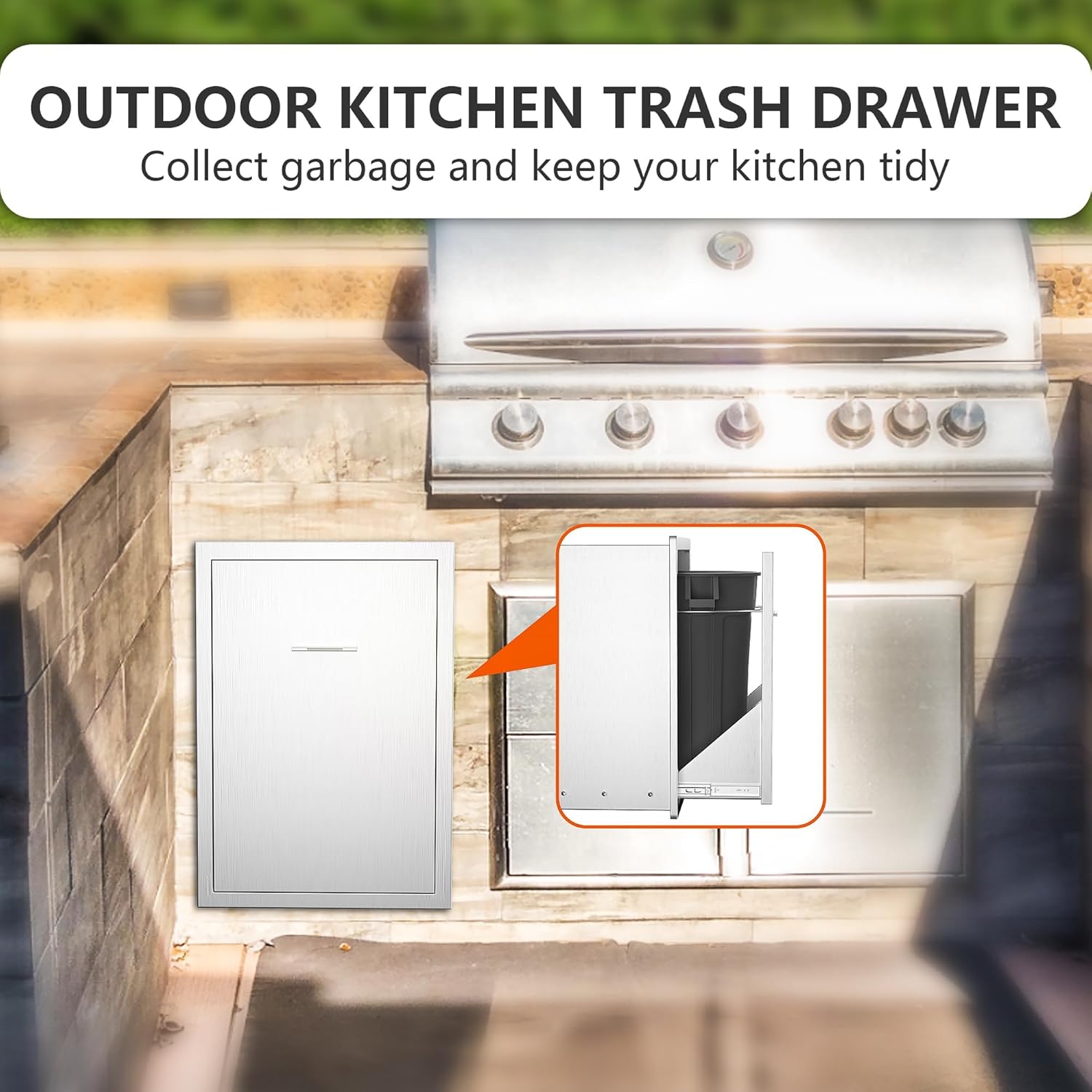 GIOTORENT Outdoor Kitchen Drawers, 19.7" W x 15.7" D x 29" H Stainless Steel Outdoor Kitchen Storage Cabinet with Silent Self-Locking Slide & Integrated Design for BBQ Island