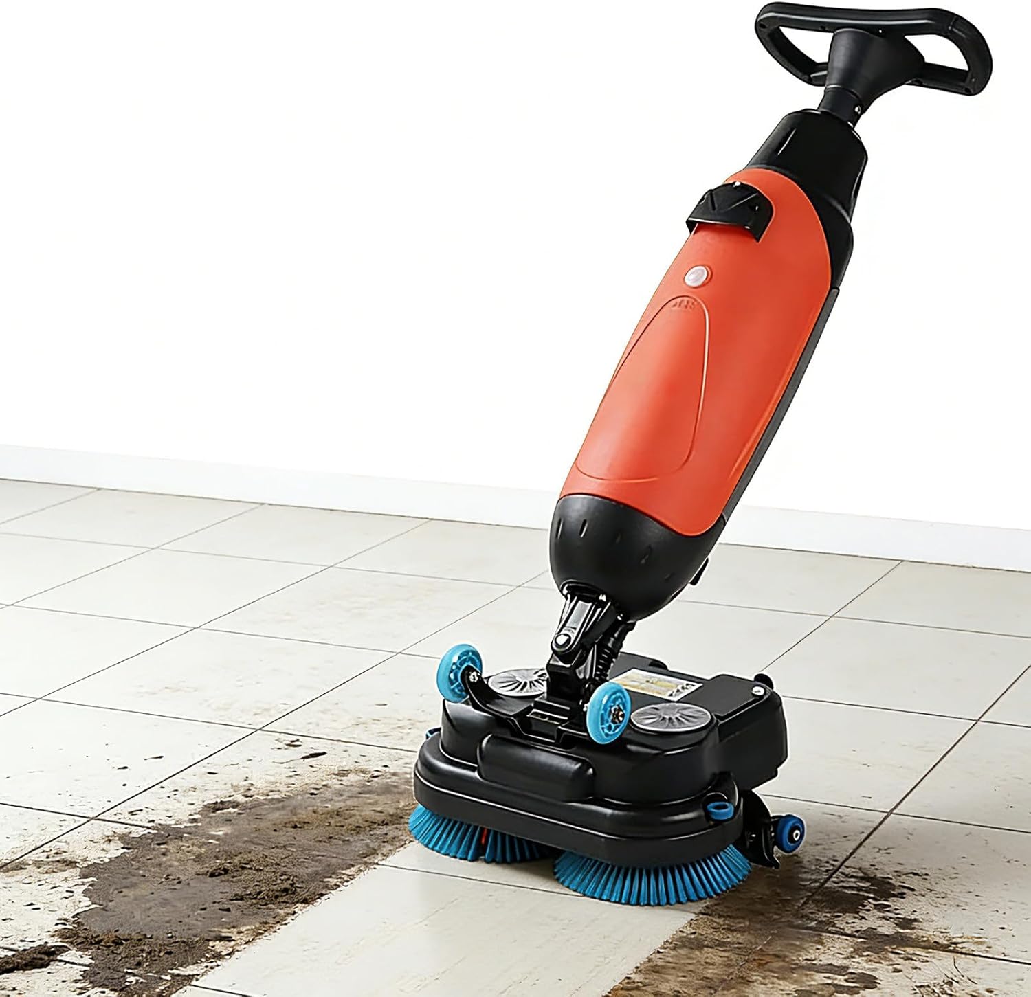 Commercial Floor Washer, Scrubber Machine Powerful, Deep-Cleaning, Dual-Brush, 360° Rotating Head, 1200 m²/h, Power Scrubber for Tile and Hard Surfaces White Red
