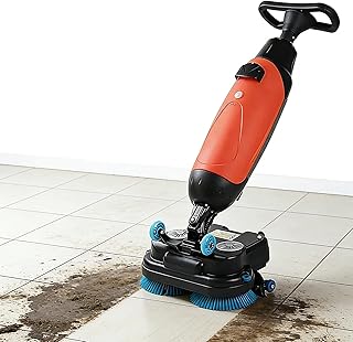 Gewerbliche Bodenreinigungsmaschine, leistungsstark, gründliche Tiefenreinigung Zweibürsten-Elektroschrubber mit 360° drehbarem Bürstenkopf, 1200 m²/h, für Fliesen und Hartböden, Weiß Red