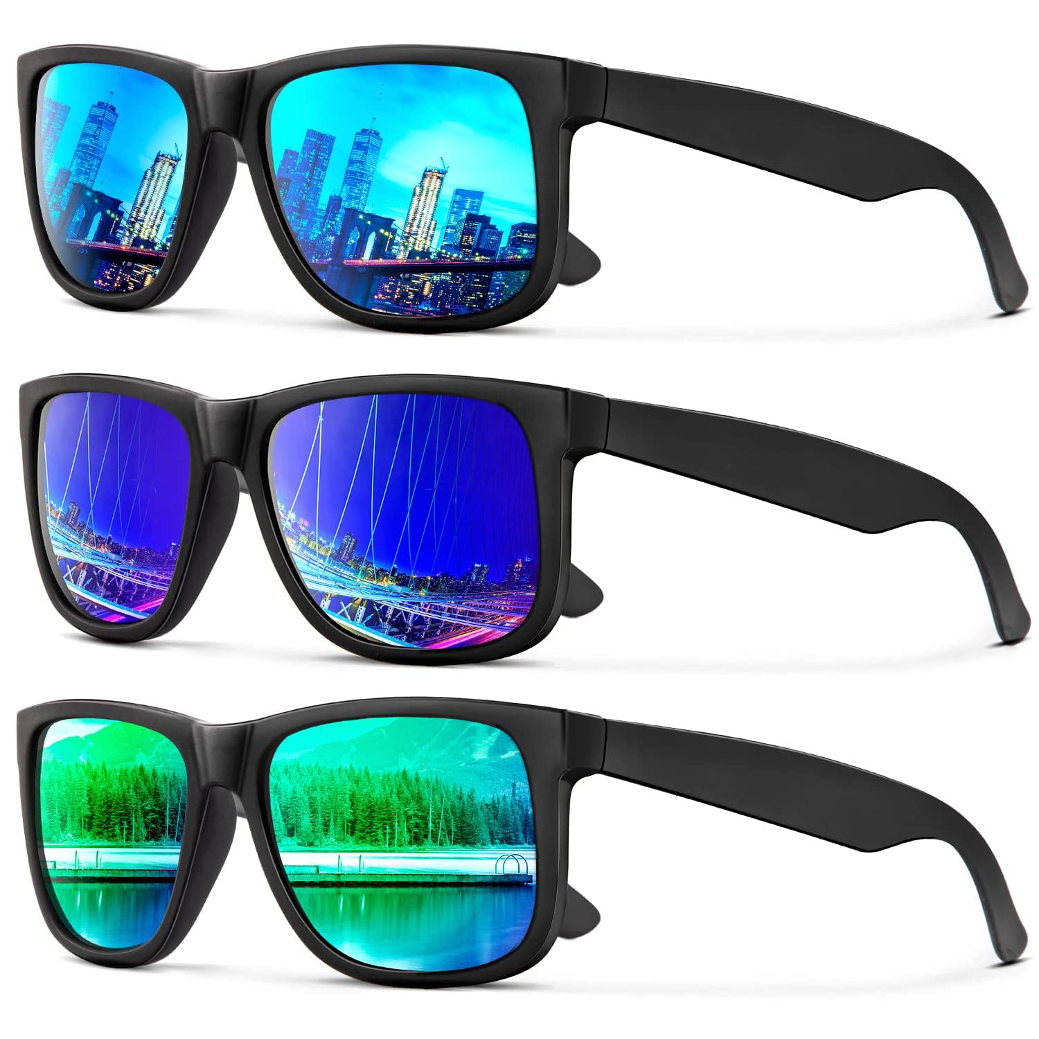 KALIYADI Sunglasses Men Polarized Sun glasses for Mens Womens Classic Matte Black Frame UV Protection 3pack