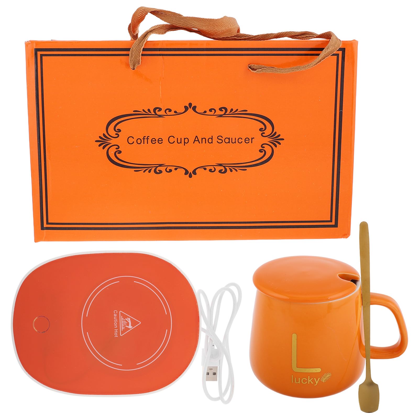 Calentador eléctrico de tazas para hogar y oficina set de taza térmica naranja USB