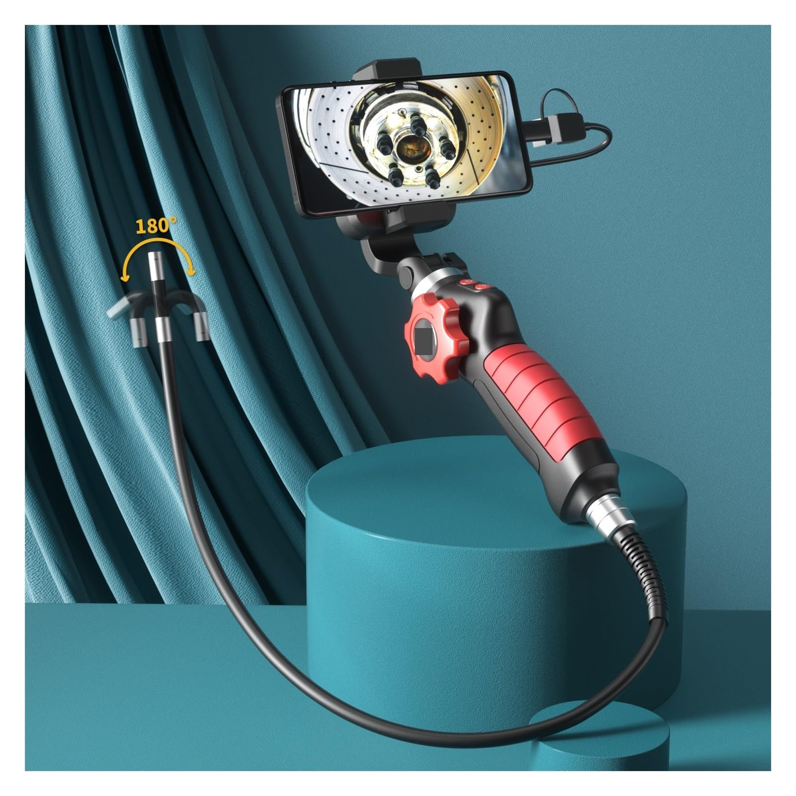 Sewer Camera, 2MP 1080P 6mm 2Way Articulate 180Degree Rotation Steering Industrial Endoscope Smart Phone Inspection Microscope Camera(8mm)