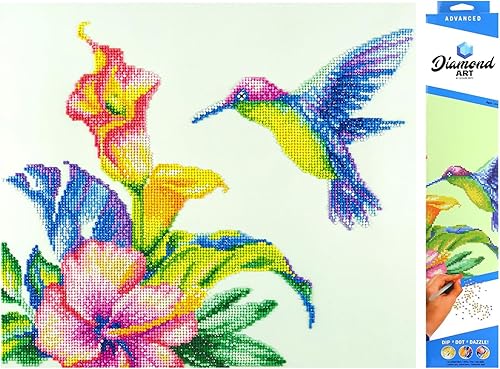DIAMOND ART BY LEISURE ARTS Kits de pintura de diamantes para adultos de 14 x 16 pulgadas, colibrí avanzado, taladro completo, kits de arte de