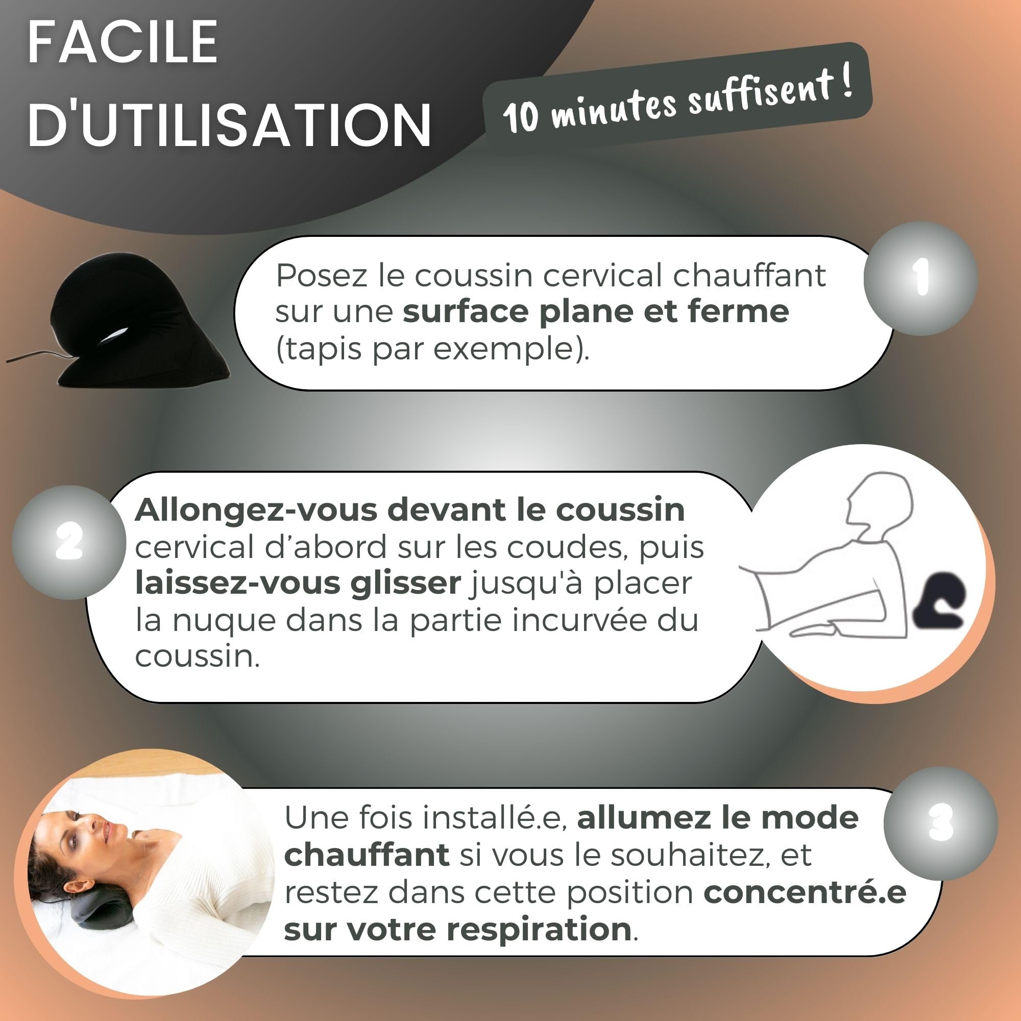 Coussin Traction Cervicale Chauffant Climsom Flex - Décompression Cervicale & Lordose - Housse Graphène 3 Niveaux 40/45/50°C - Soulage Cervicalgie, Contractures, Nuque Raide - Recommandé Kiné