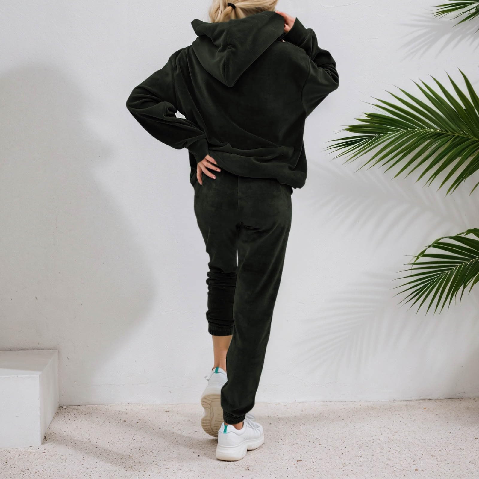 Tuta Donna Sportiva Autunno Con Cappuccio Pantaloni Jogger Due Pezzi
