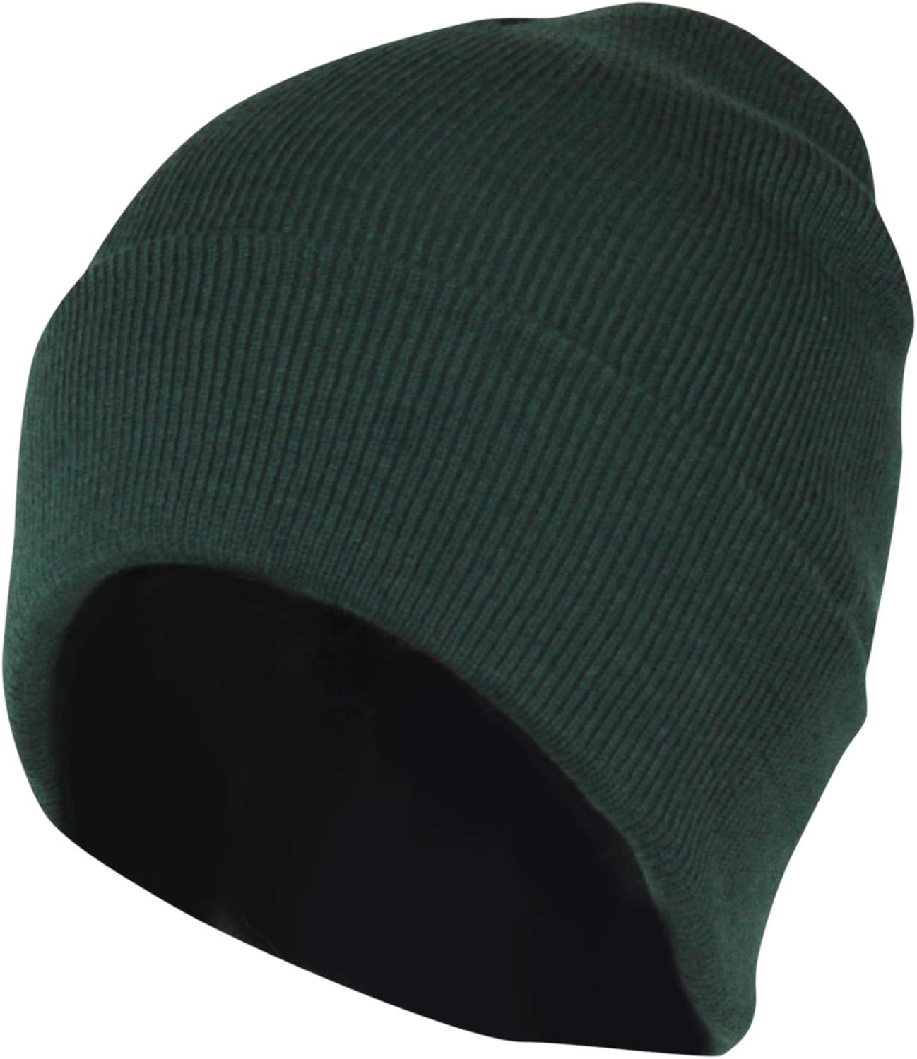 Hunter Green Double Layer Winter Knit Beanie Hat w/ Magic Stretch