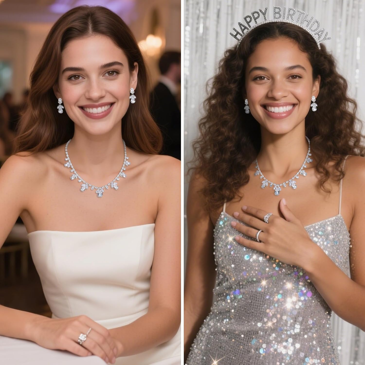 Wecoe Silver Jewelry Set for Women - Sparkly Rhinestone Necklace & Earrings Wedding Bride Bridal Costume Jewelry - Image 5