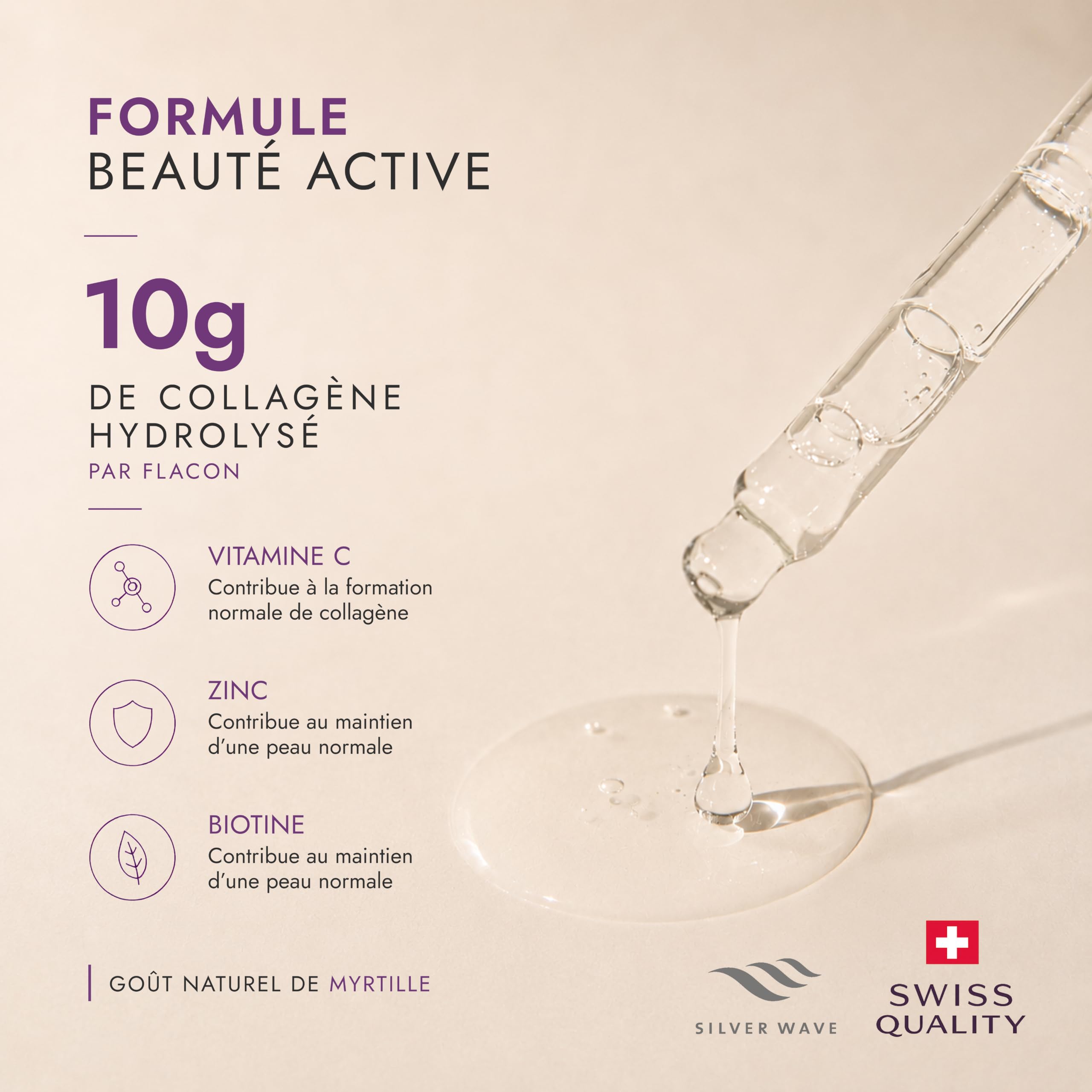 Silver Wave Time Sublime Collagen Drink – Collagène à Boire Hydrolysé 10 g – Cure Beauté Peau Anti-Âge, Fermeté & Élasticité – Vitamine C, Zinc, Biotine – Sans Sucres Ajoutés – 28 Flacons x 25 ml