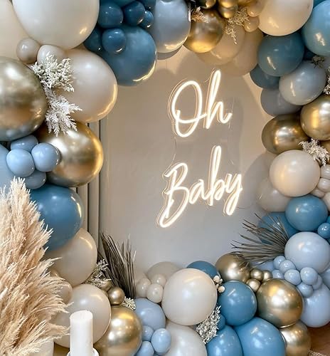 Miniatura 6 de EROOCAI Kit de arco de guirnalda de globos de color azul polvoriento, 177 globos de color azul pastel, azul océano, blanco, arena, cromado, dorado,