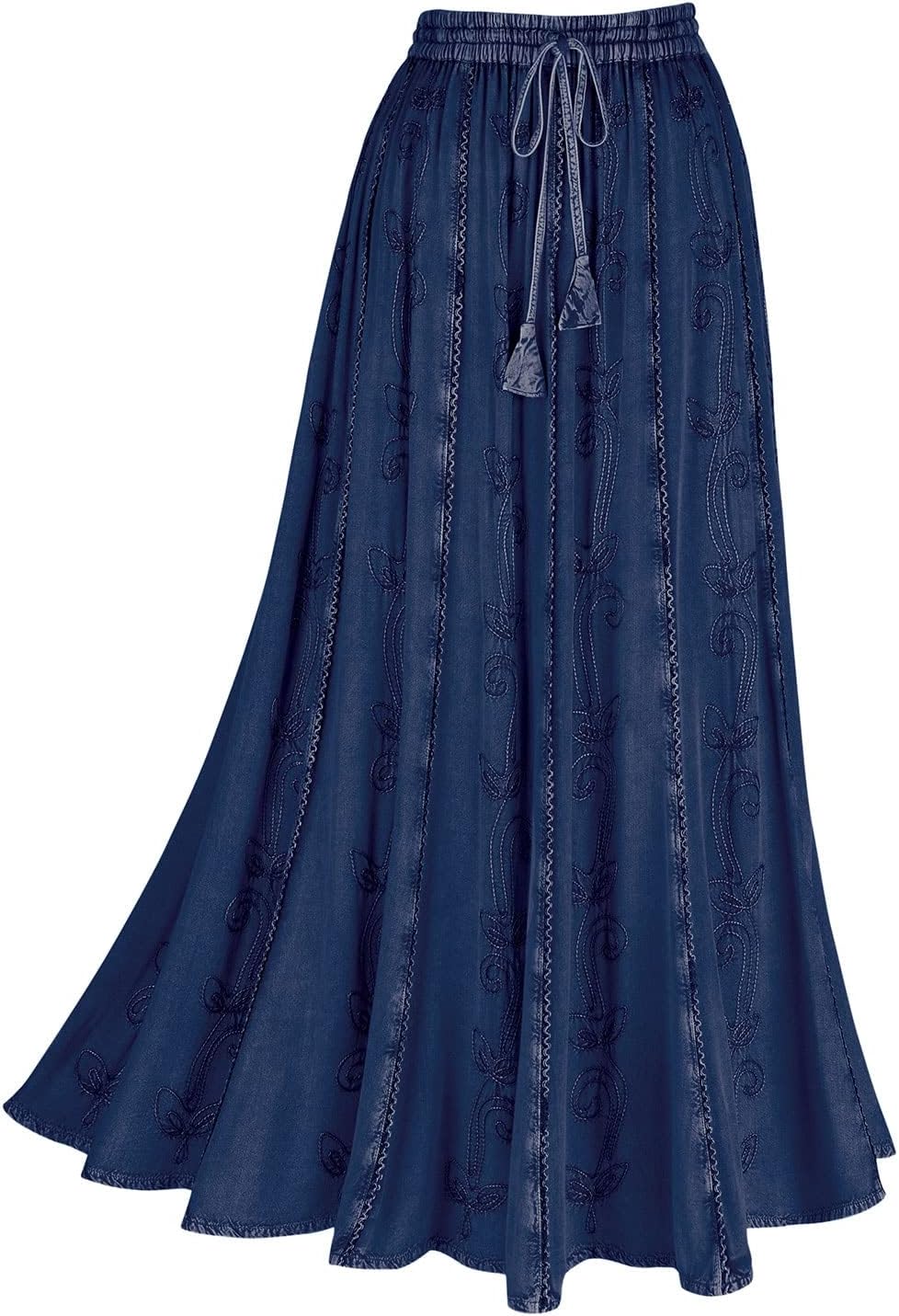 CATALOG CLASSICSWomen's Floral Embroidered Maxi Skirt - Over-Dyed Long Peasant Skirt, Ankle Length - Denim Blue - 2X