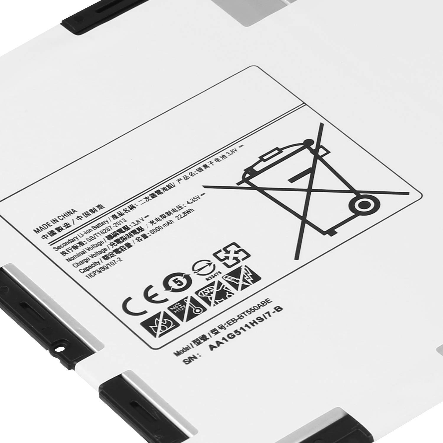 EB-BT550ABE (3.8V 22.8Wh 6000mAh) Tablette Batterie pour Samsung Galaxy Tab A 9.7 SM-T550 SM-P550 SM-T555C SM-T555 SM-P351 Series EB-BT550ABA AA1G511HS EB-BT550 with Tools