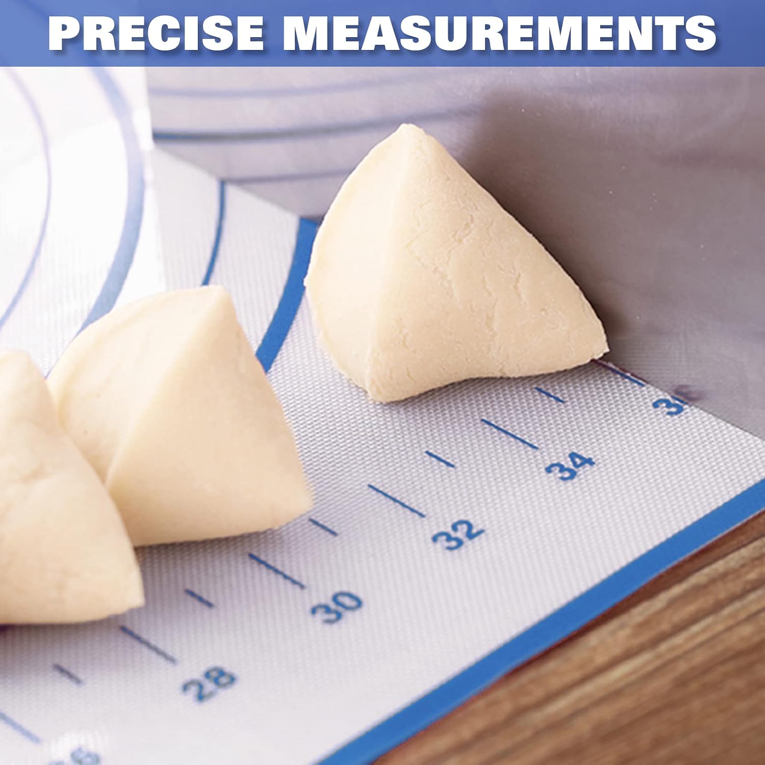 Large Silicone Pastry Mat Extra Thick Non Stick Baking Mat with Measurement Fondant Mat, Counter Mat, Dough Rolling Mat, Oven Liner, Pie Crust Mat (XXL-24''(W)*32''(L), 2#Blue)