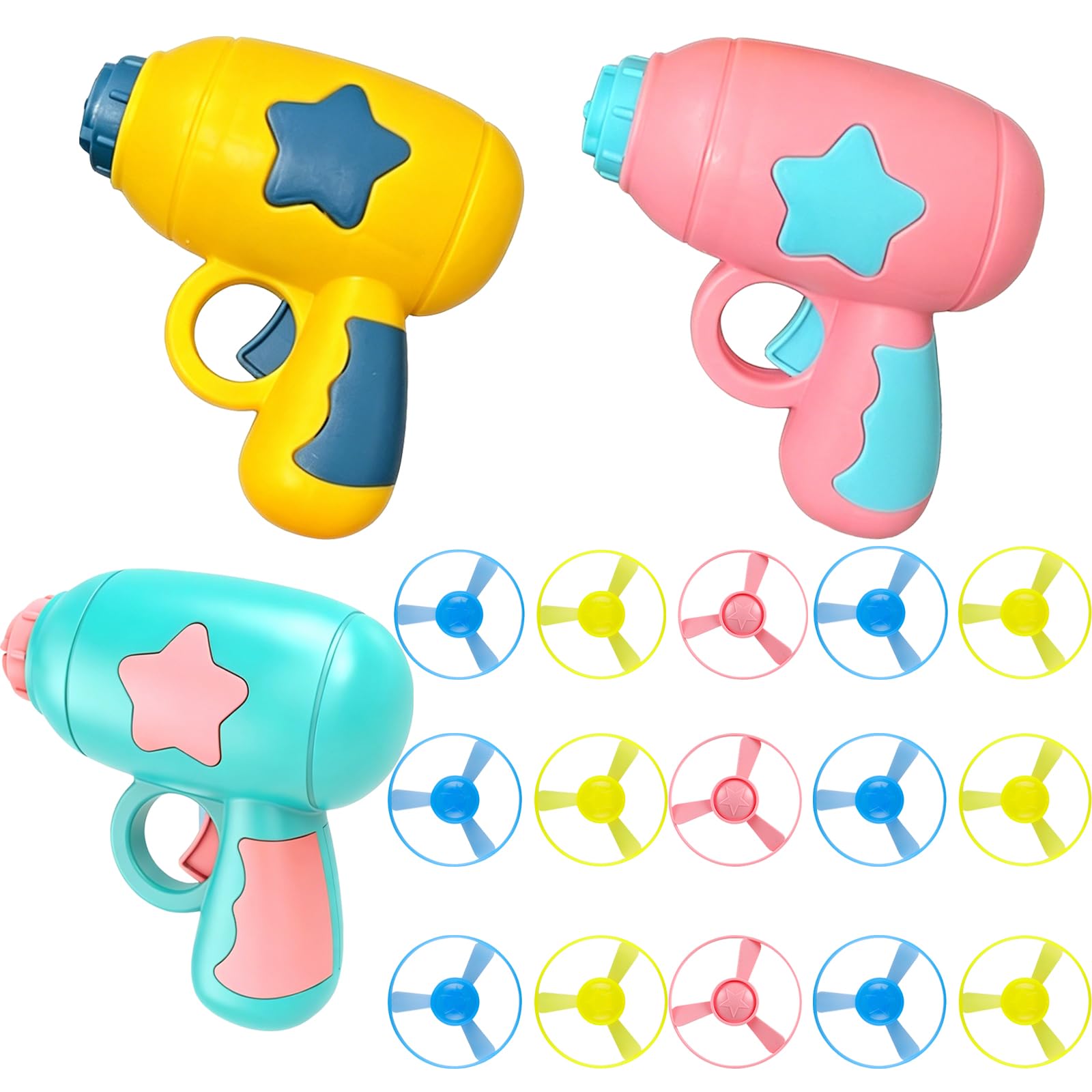 KFSCIP 18 Pcs Interactive Cat Toy, Flying Disc Launcher Toy for Indoor and Outdoor Play, Flying Bird Cat Toy with 3 Launchers and 15 Discs, Includes Multiple Frame Options for Feline Entertainment