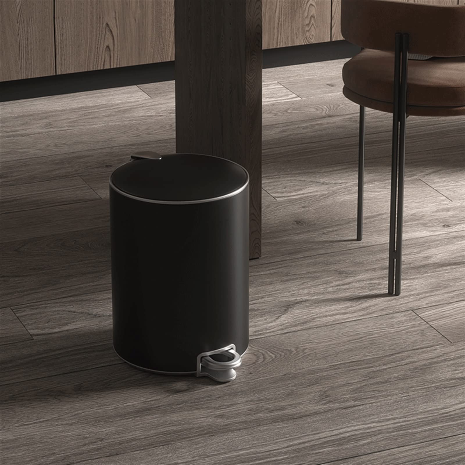 Papierkorb 8L/12L/15L Haushalt Großer Edelstahl-Mülleimer Küche Badezimmer Schlafzimmer mit Deckel Mülleimer Mülleimer,Schwarz-15l