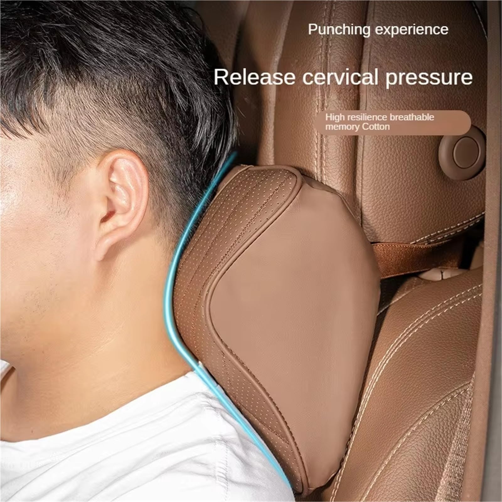 Oreiller de Cou de Voiture, Protection Lombaire Automatique, Soutien de Taille, Appui-tête de Voiture, Protection du Cou(Brown Suit F)