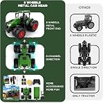 NOKA Remote Control Tractor Toy with Trailer | Metal Car Head, 8 Wheels, Lights, Sound, Kids RC Tractor Set Farm Truck Vehicles, Birthday Gifts for Boys Girls Ages 3-5 5-7