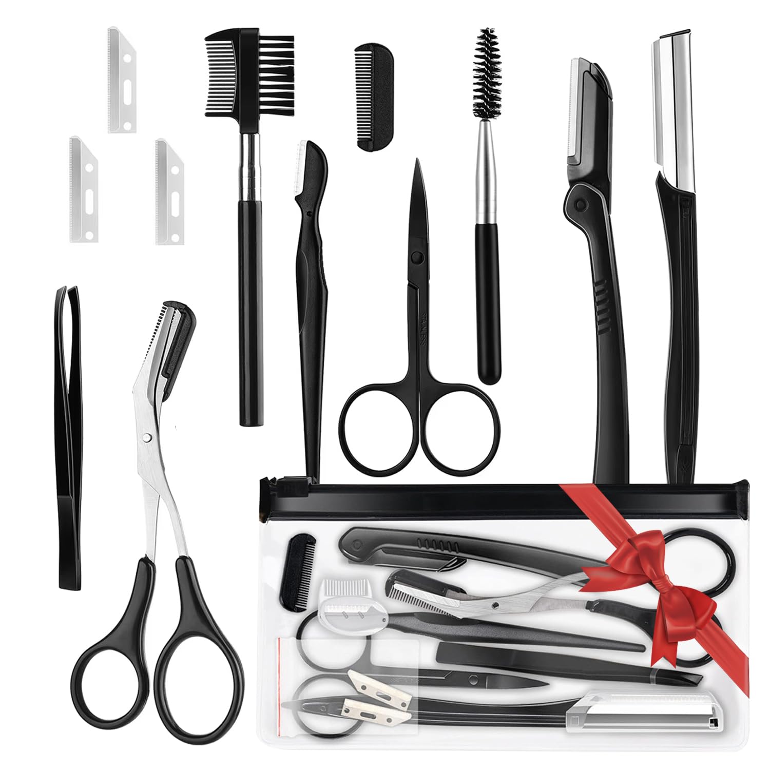 Kit Dermaplaning Visage – Lames de Précision, Ciseaux, Brosses – Épilation Sourcils, Duvet et Moustache – Exfoliation Pour Peaux Sensibles, Soin Facial et Maquillage – Set Professionnel - Femme