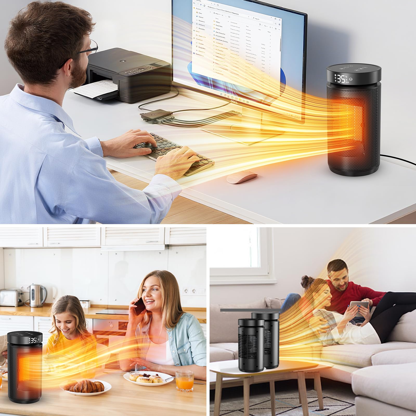 Chauffage d'appoint,1500W Radiateur Electrique Soufflant Economique avec Thermostat&Télécommande,4 Modes Radiateur Soufflant Salle de Bain,Minuterie 1-12H,70°Oscillation,Chauffage Soufflant Silencieux