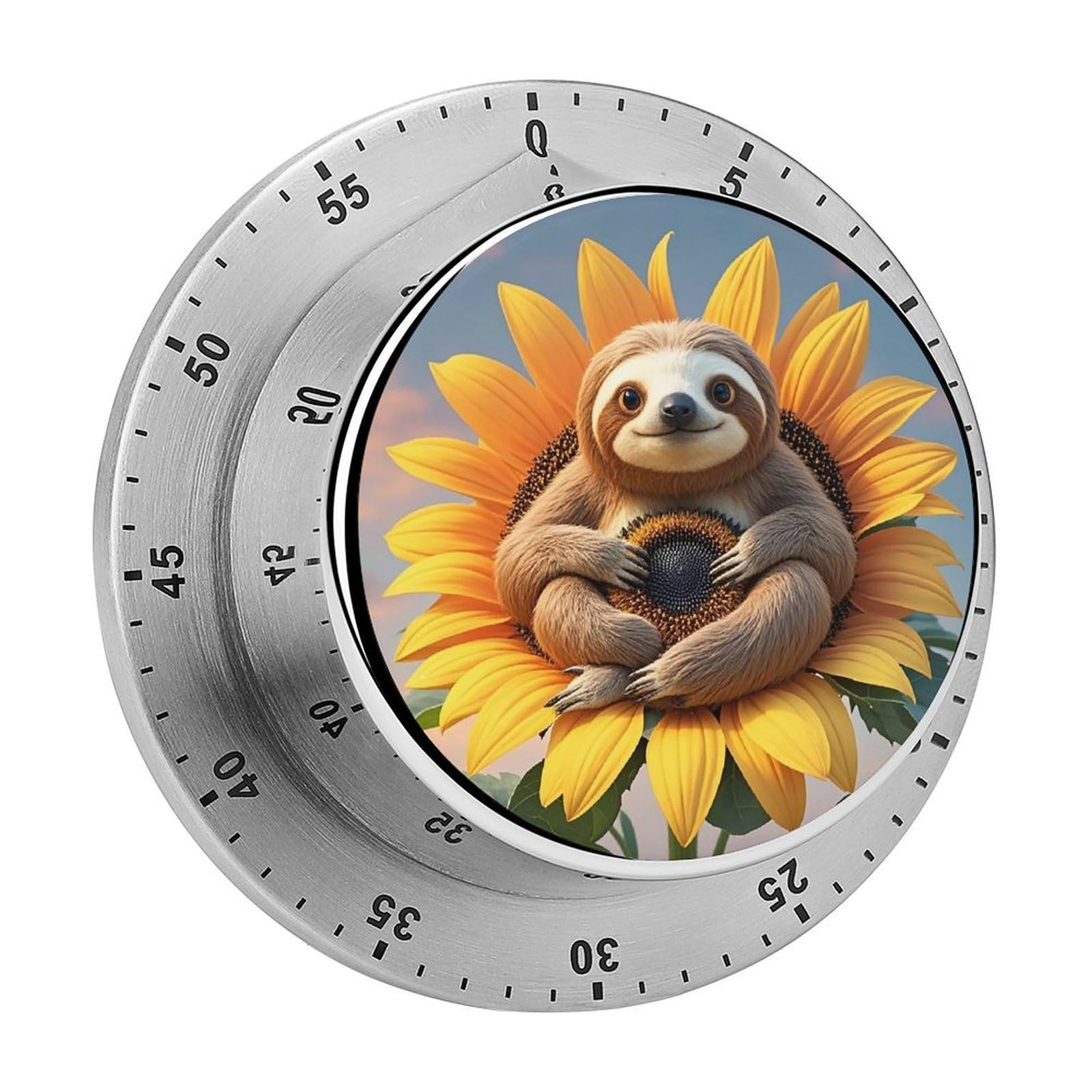 Sloth Sitting on Sunflower Timer Fashion Visual Timers Wind Up 60 Minutes Desk Timers Stainless Steel Magnetic Timer Countdown Clock No Batteries Loud Alarm for Kitchen Chef Cooking