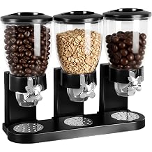 1 Pcs Triple Indispensable Dry Food Dispenser with Cup Black Cereal Storage Container 67oz Each Capacity for Kitchen Rice Nuts Cereal Snack Gumball Candy Dog Food