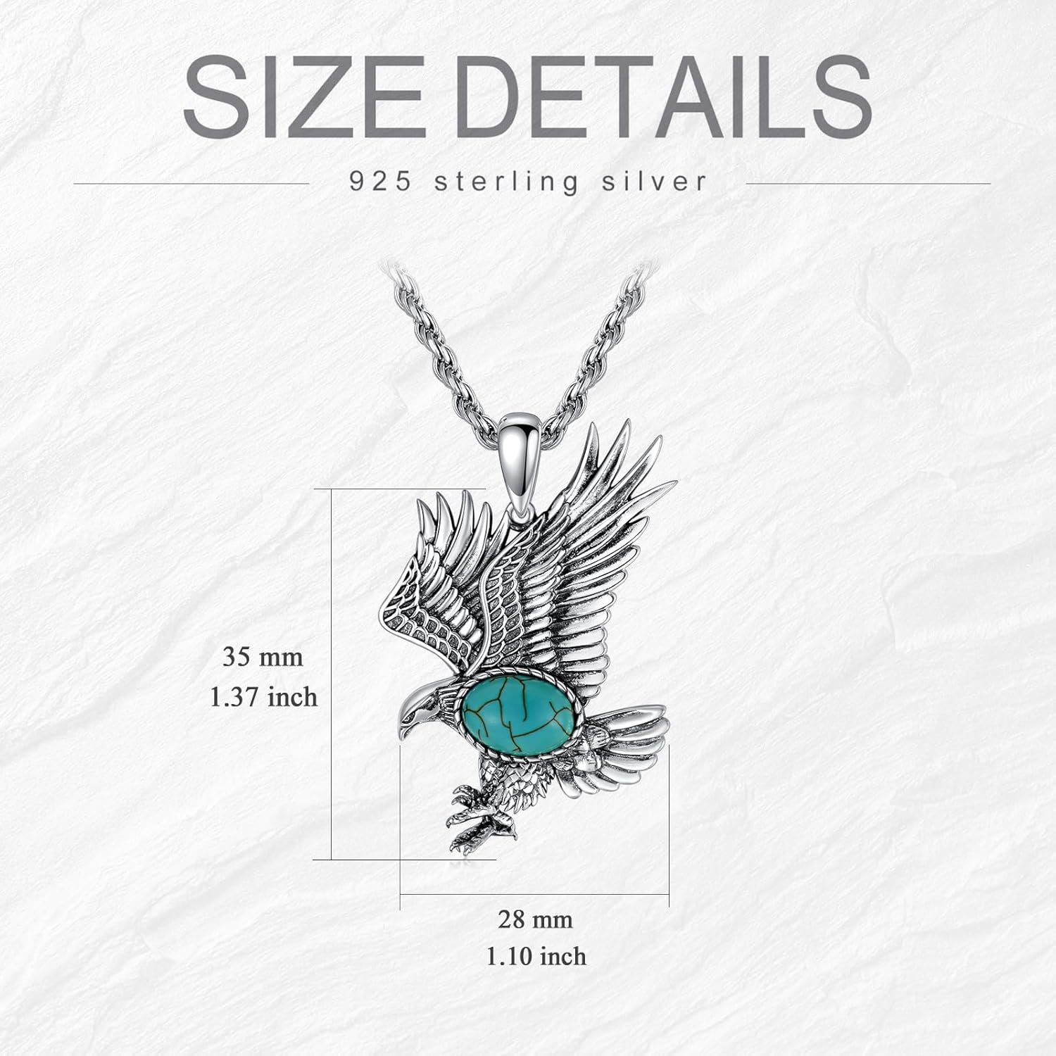 Eagle Necklace for Men 925 Sterling Silver Real Gemstone Vintage Hawk Pendant Western Viking Animal Jewelry Gifts for Father - Image 5