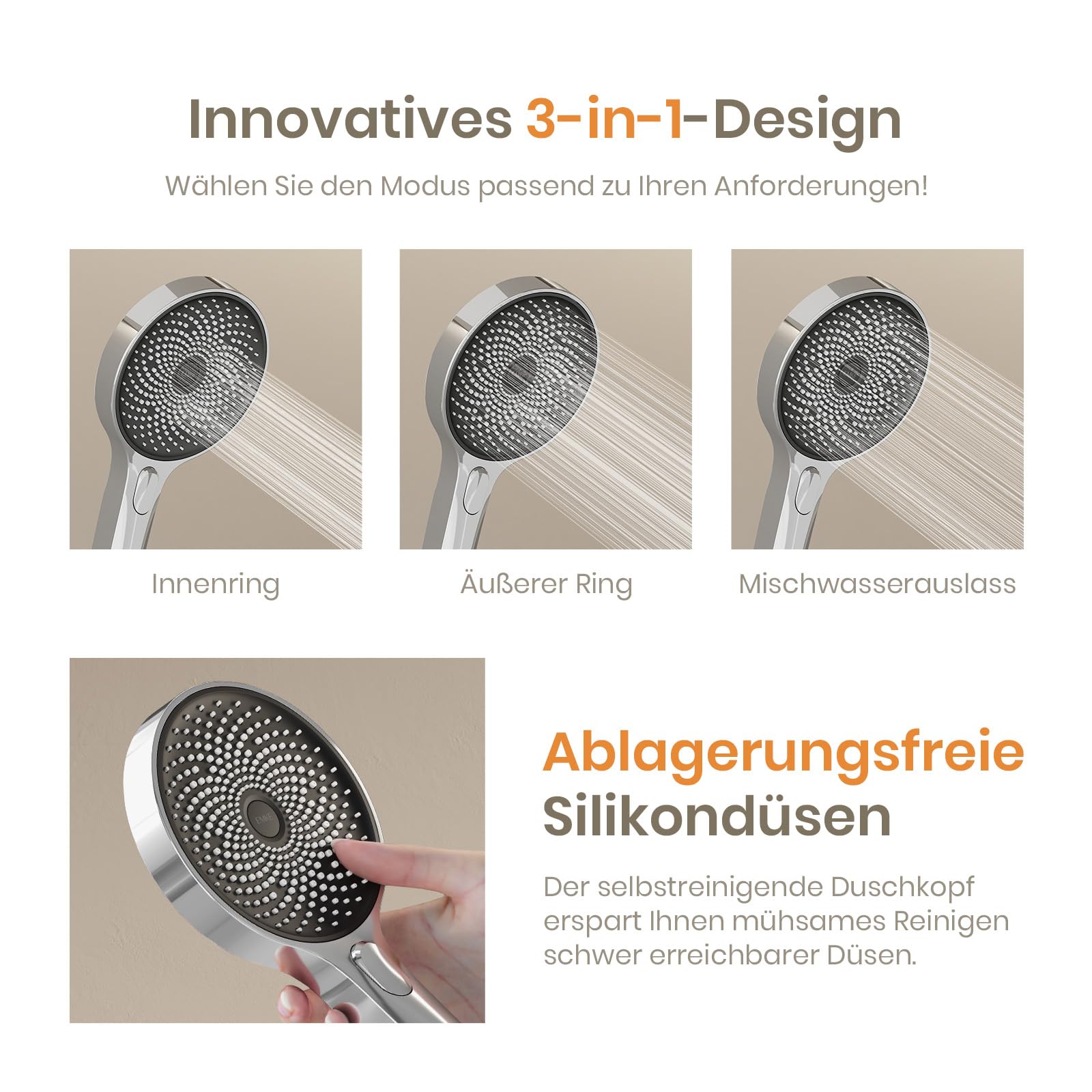 EMKE Duschsystem mit Thermostat, Regendusche Duschsystem Chrom, mit großer 26 cm Regendusche, 3 Strahlarten Handbrause, höhenverstellbarer Brausestange und Schlauch, Duscharmatur Komplettset