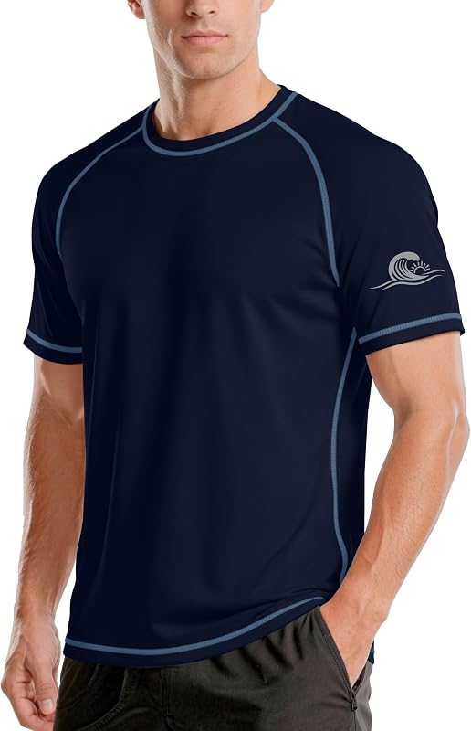 Men's Swim Shirts, UPF 50+ Rash Guard Short Sleeve Quick Dry Sun T-Shirt | Sun Protection, Moisture-Wicking Quick Dry Fabric, Lightweight Stretch Rash Guard for Swimming, Fishing & Outdoor Activities