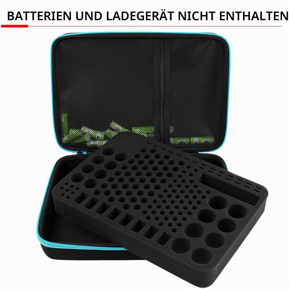 Batteriebox Tragetasche Aufbewahrungsbox für Batterieorganisator mit Batterietester (BT168), Tasche Halter für 220+ Batterien AA AAA AAAA 9 V C D Lithium 3 V (ohne Batterien) (Schwarz)