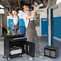 Vista 2 de 5-Drawer Rolling Tool Chest with Detachable Top Box, Lockable Wheels, Adjustable Shelf, and Liner, Heavy-Duty Metal Tool Cart for Garage and