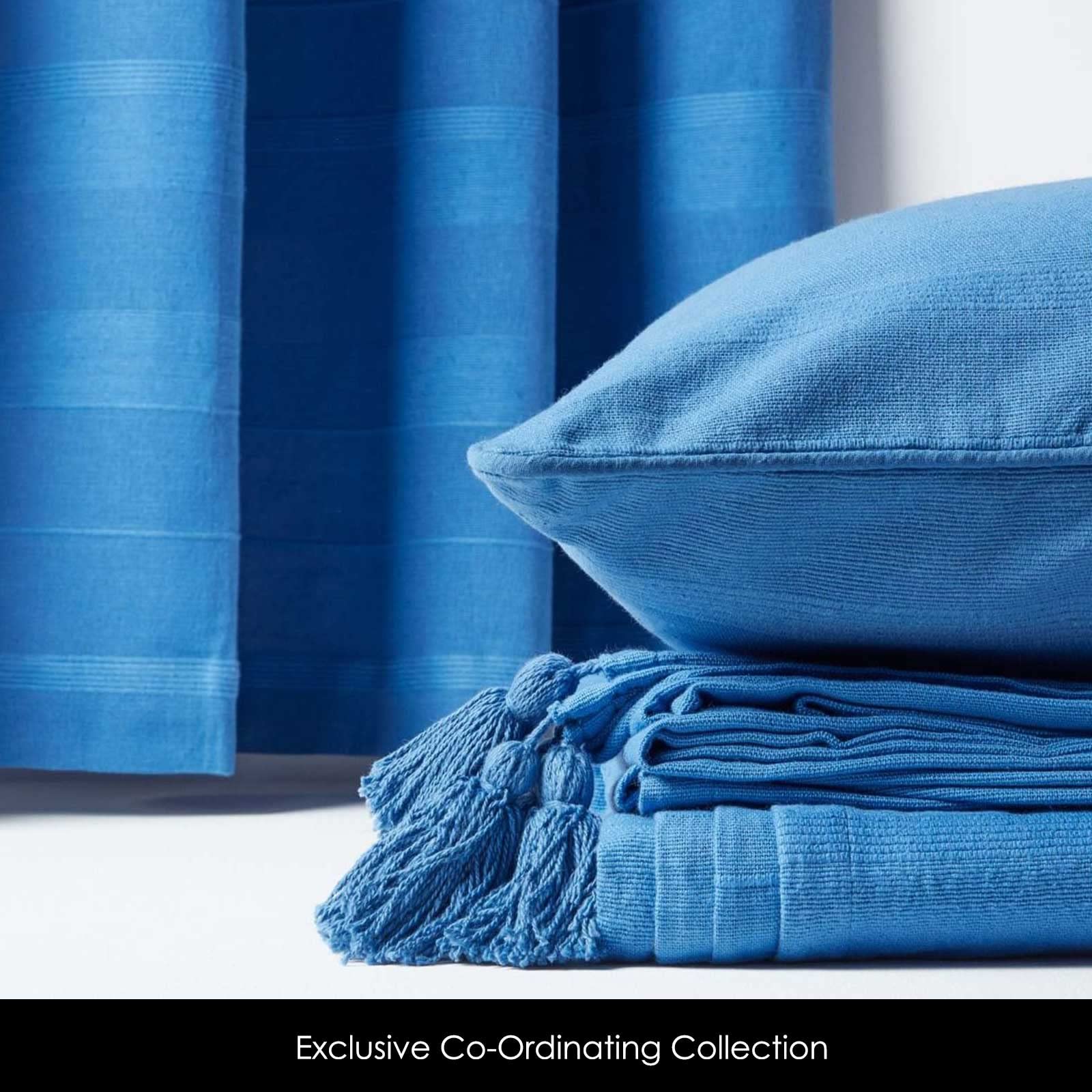 Homescapes Cuscino, Colore Blu, Cotone, Blu, Coppia di Tende 167 x 183 cm