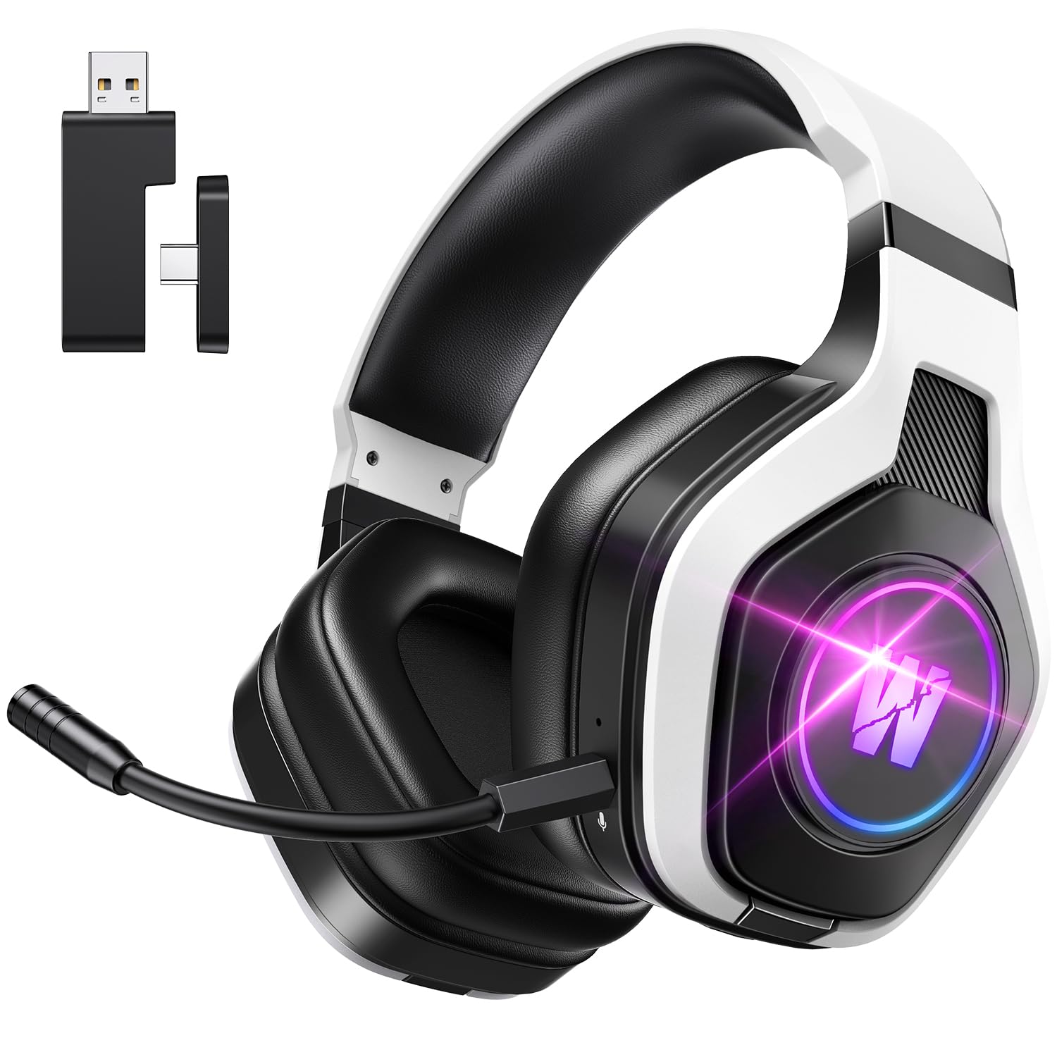 Wireless Gaming Headset with Noise Canceling Microphone for PS5, PC, PS4, Gaming Headphones with USB and Type-c Connector Wireless Gaming Headset with Noise Canceling Microphone for PS5, PC, PS4, Gaming Headphones with USB and Type-c Connector